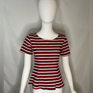 Eva Franco short sleeved red white and navy blue striped top sz S